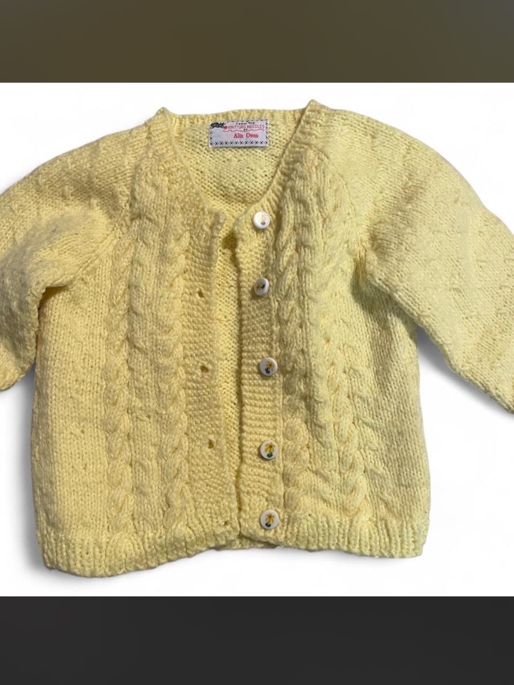 Hand-Knit Yellow Cable Baby Cardigan - Classic Button Front